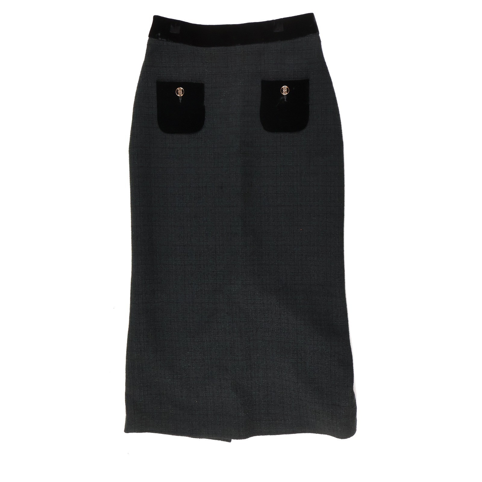Sandro Midi Skirt H24beckham Noir Black Tweed Velvet Trim Size 36 Nwt $340 Msrp